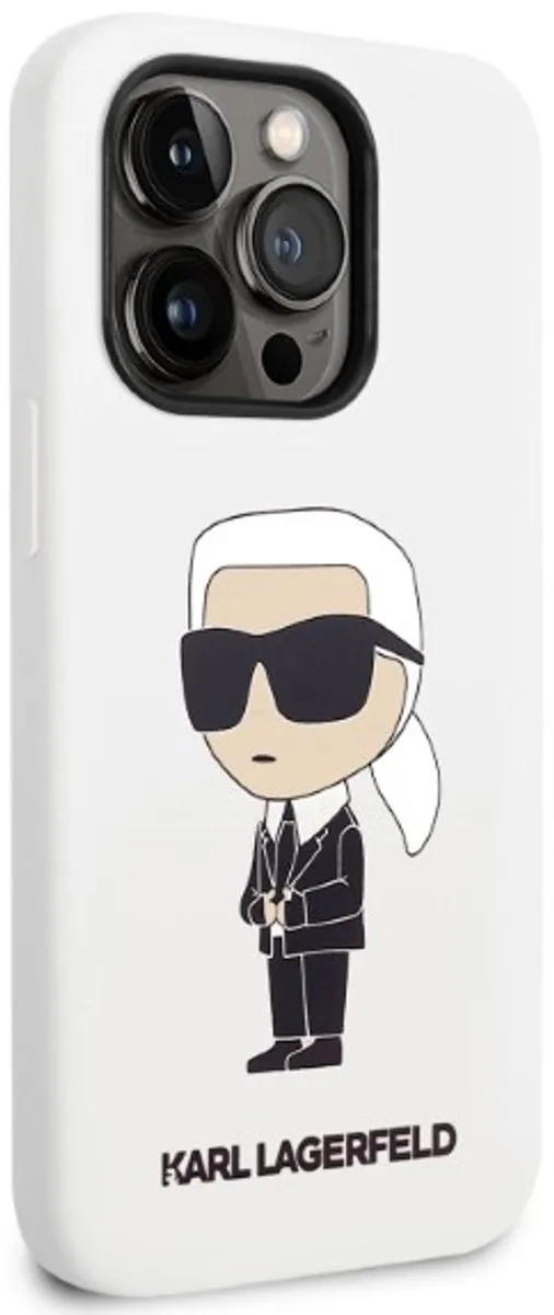 Karl Lagerfeld Ikonik Serie iPhone 14 Pro Hoesje - Wit