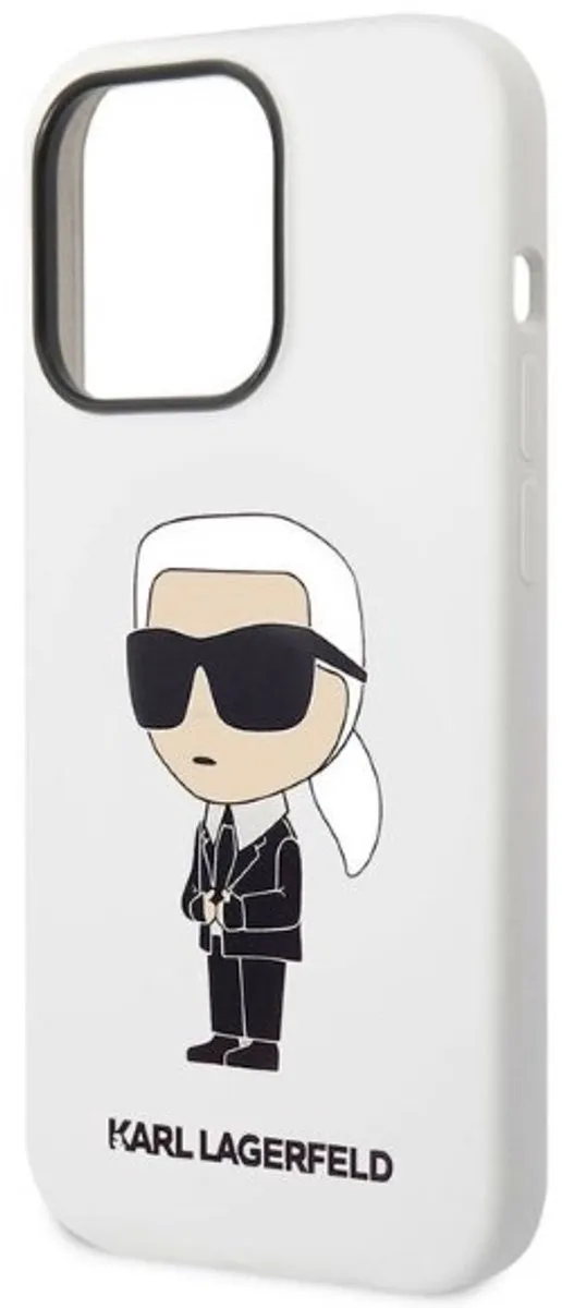 Karl Lagerfeld Ikonik Serie iPhone 14 Pro Hoesje - Wit