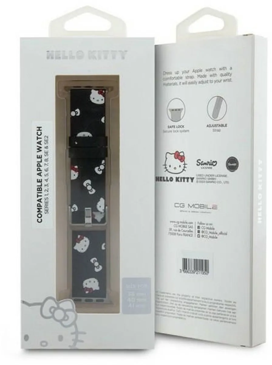 Hello Kitty Heads & Bows Patroonband Apple Watch 38/40/41mm - Zwart