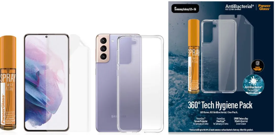 PanzerGlass ClearCase Serie Transparante Hoes - Samsung Galaxy S21 Plus - TPU Schermbeschermer - 30ml Reinigingsspray