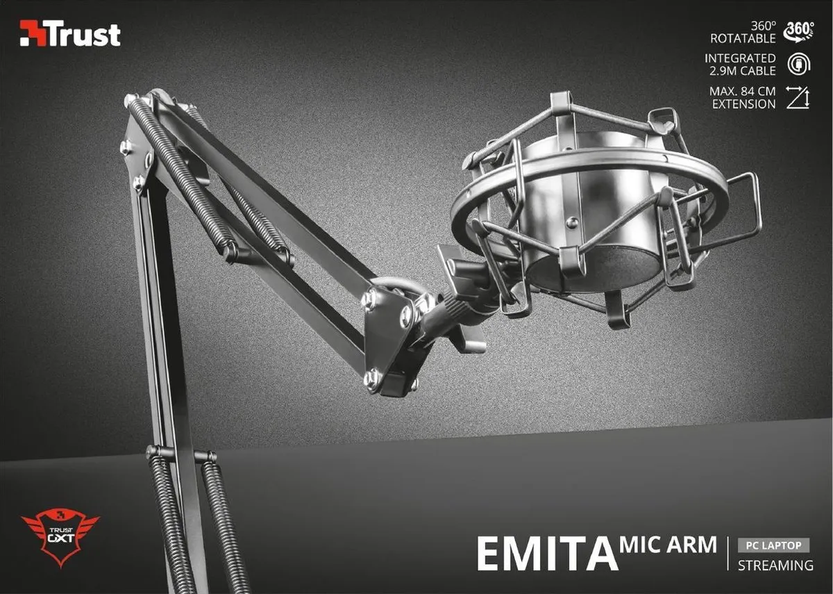 Trust GXT 253 Emita Microfoonarm - 44mm - Zwart - afbeelding 6 van 6