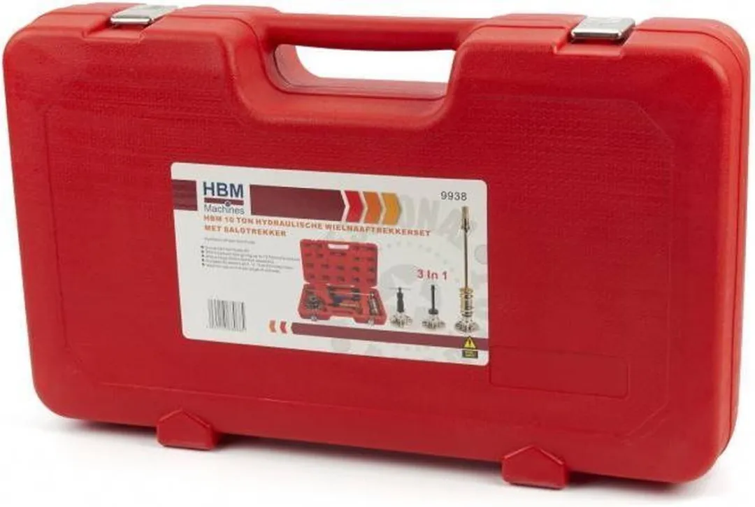 HBM Machines Hydraulische Wielnaaftrekkerset 10 Ton - Rood