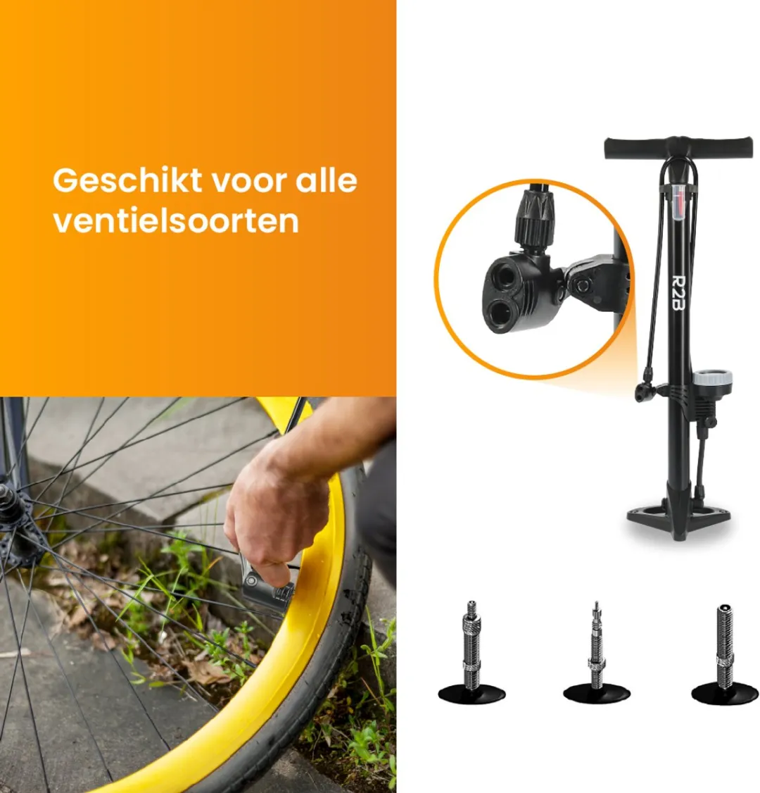 R2B Fietspomp - Dubbele Ventielkop - o.a. Ballen/Luchtbed