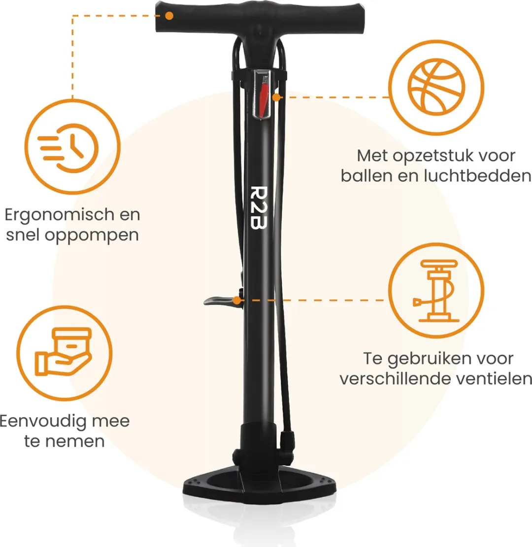R2B Fietspomp - Dubbele Ventielkop - o.a. Ballen/Luchtbed
