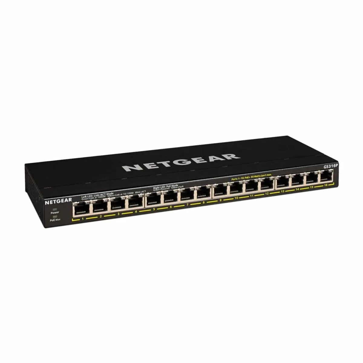 Netgear GS316EP Managed Switch 16 PoE-poorten - 180W - Zwart