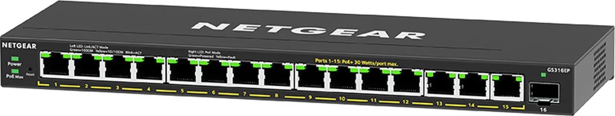 Netgear GS316EP Managed Switch 16 PoE-poorten - 180W - Zwart - afbeelding 6 van 6
