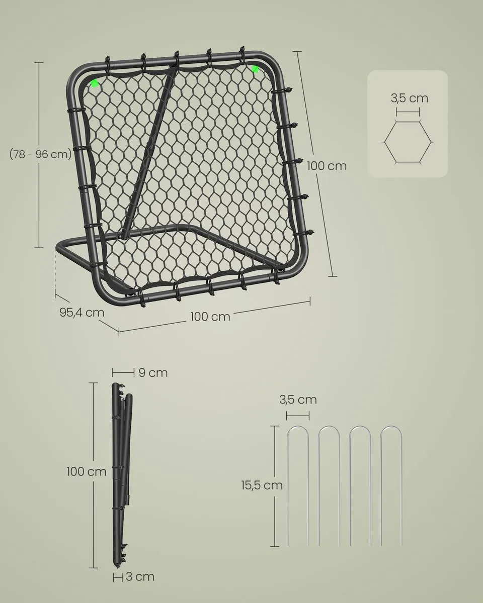 Songmics SZQ0085B01 Voetbal Rebounder - Verstelbaar - Inktzwart