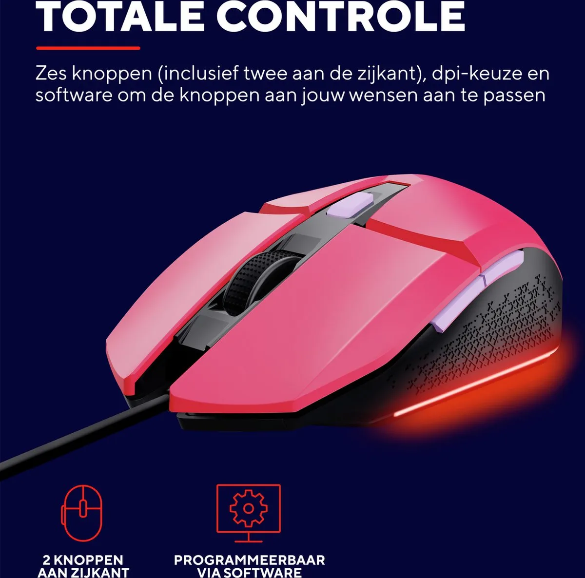 Trust GXT 109P Felox Gaming Muis 6400 DPI - Roze