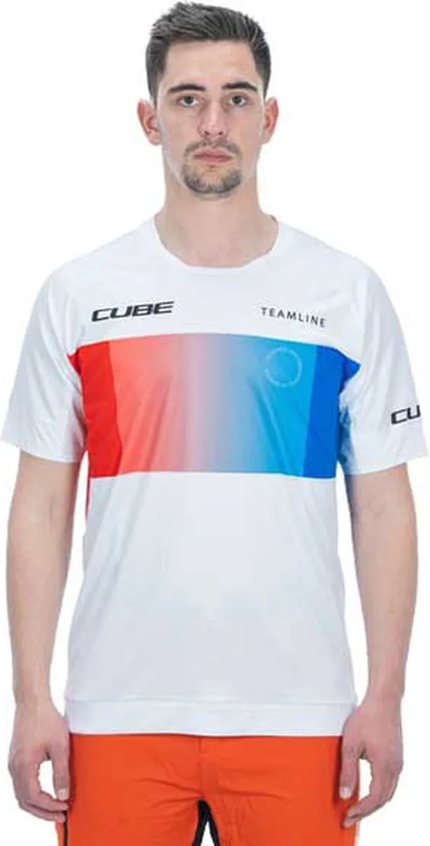 Cube Teamline Korte Mouw Enduro Trui L - Wit/Blauw/Rood