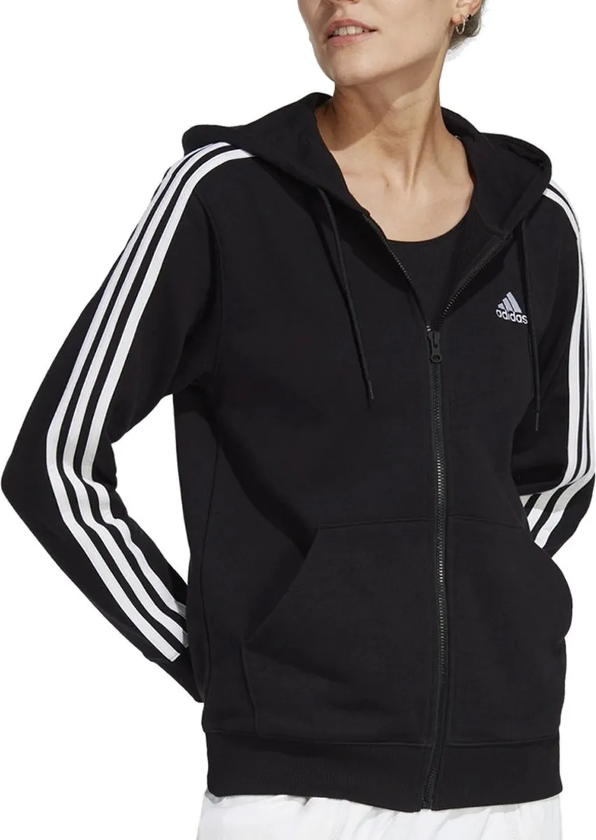 adidas Essentials 3-Stripes French Terry Ritshoodie IC8769 - Zwart - XS
