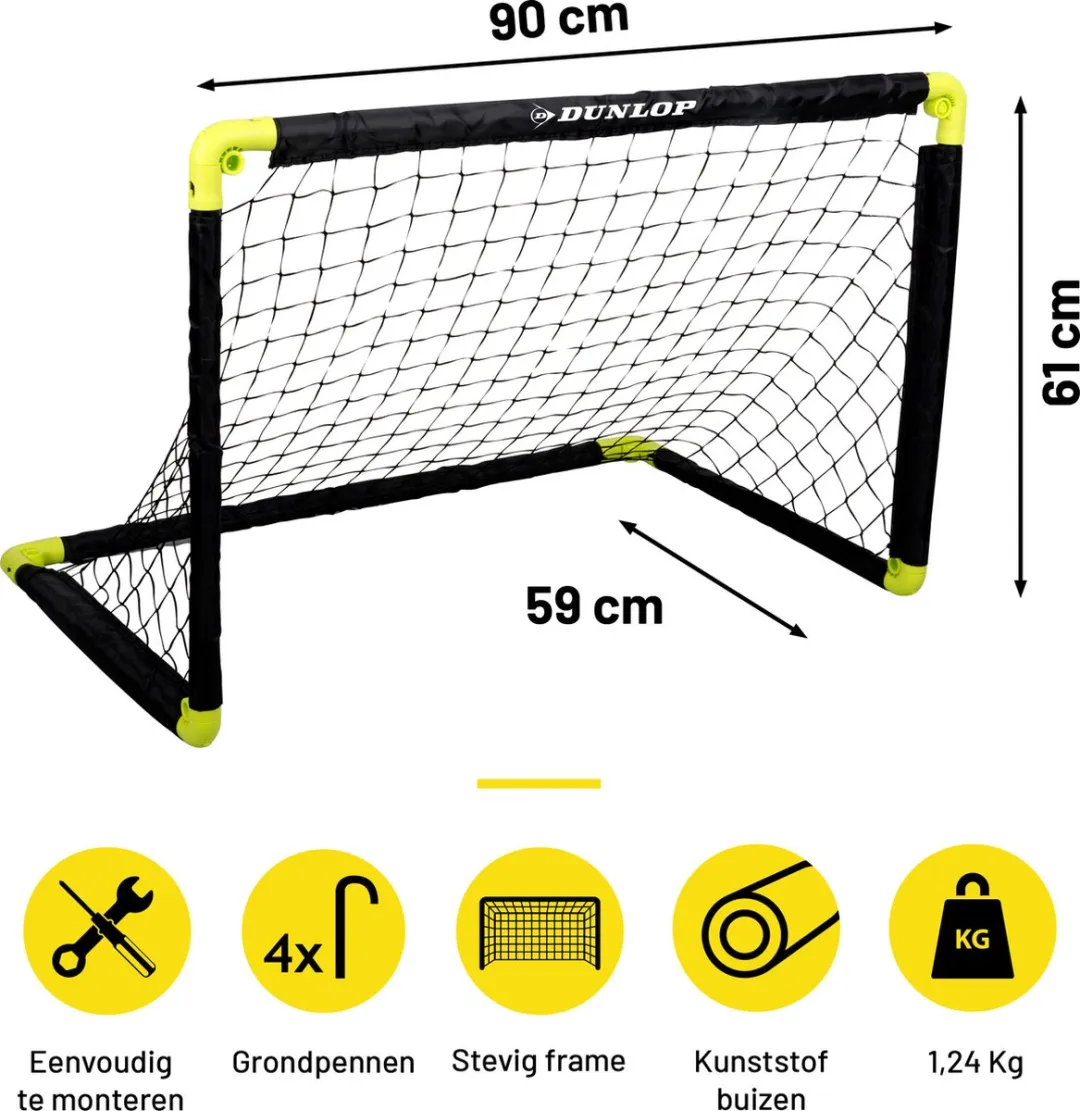 Dunlop Voetbaldoel 90x59x61cm - Opvouwbaar - Zwart/Geel
