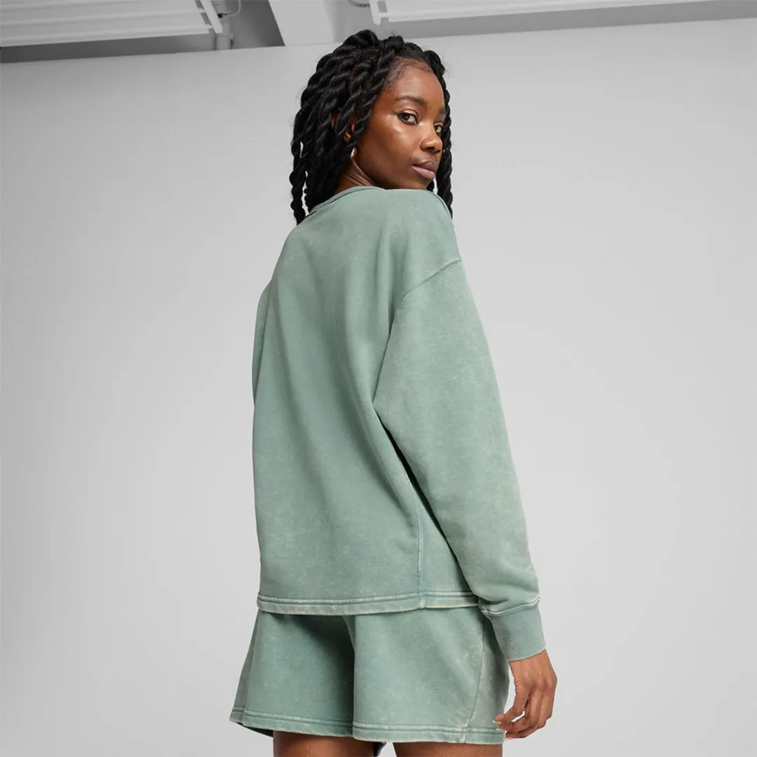 PUMA Comfort Washed Crew TR Dames Sporttrui - Green Moon