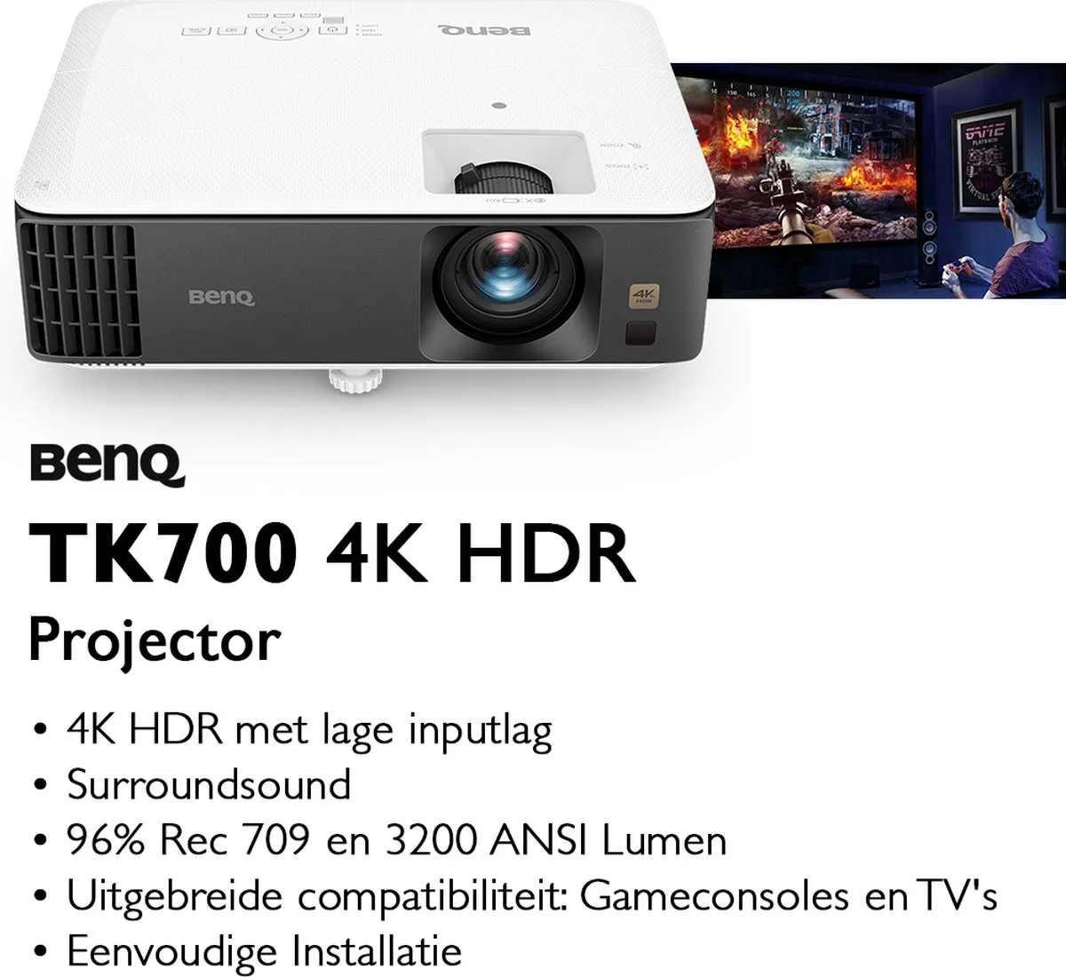 BenQ TK700 HDR Gaming Projector 4K - 3200 Lumen - 2x HDMI