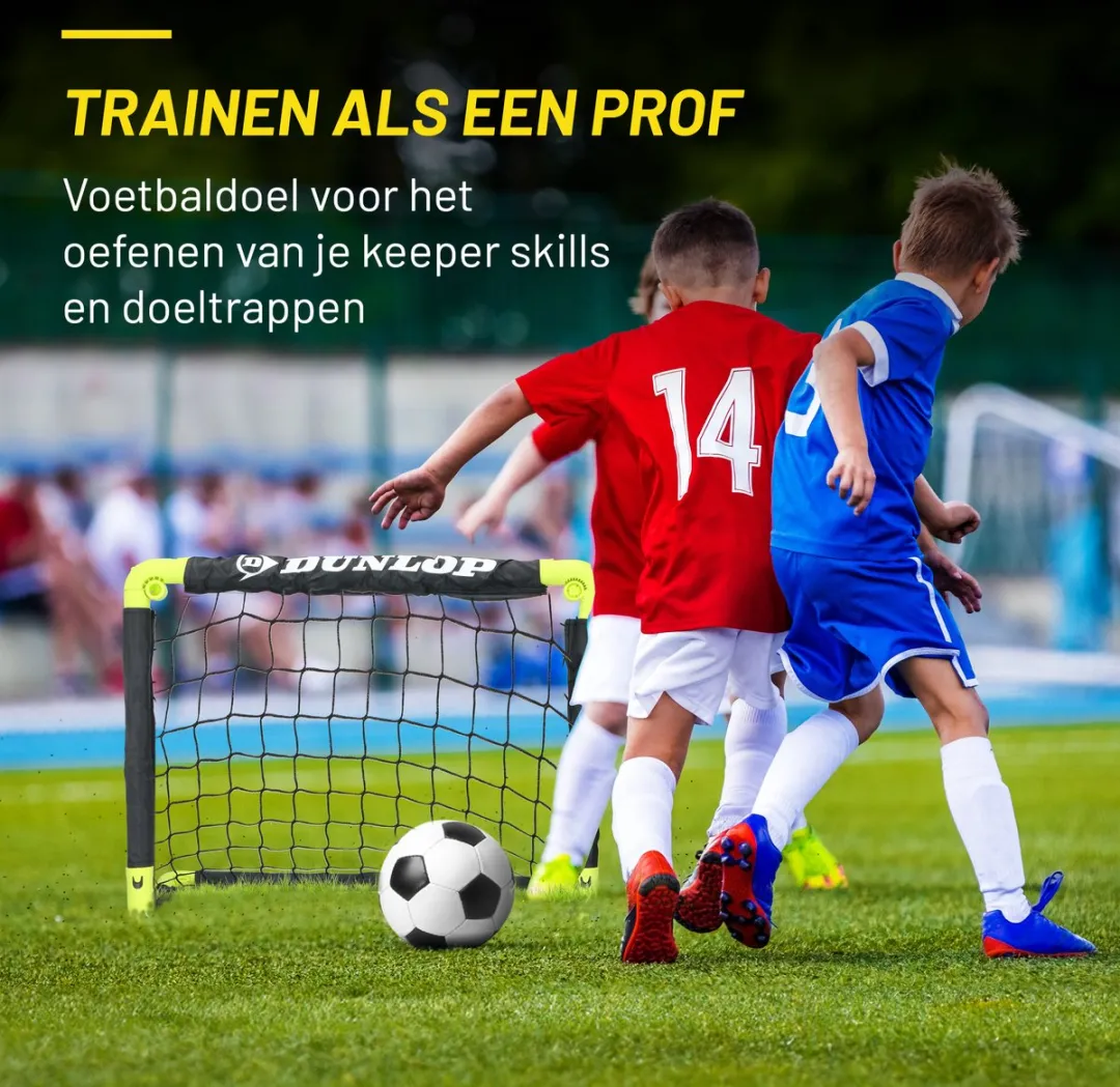 Dunlop Voetbaldoel 50x44x44cm - 2 Stuks - Opvouwbaar - Zwart/Geel
