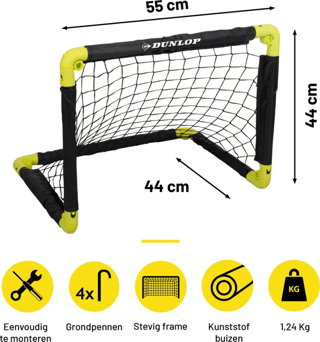 Dunlop Voetbaldoel 50x44x44cm - 2 Stuks - Opvouwbaar - Zwart/Geel
