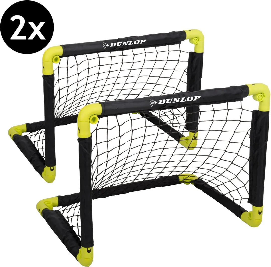 Dunlop Voetbaldoel 50x44x44cm - 2 Stuks - Opvouwbaar - Zwart/Geel