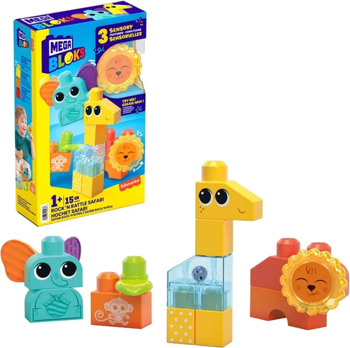 Mega Bloks Schud en Rammel Safari - 15 Stukken - Multicolor