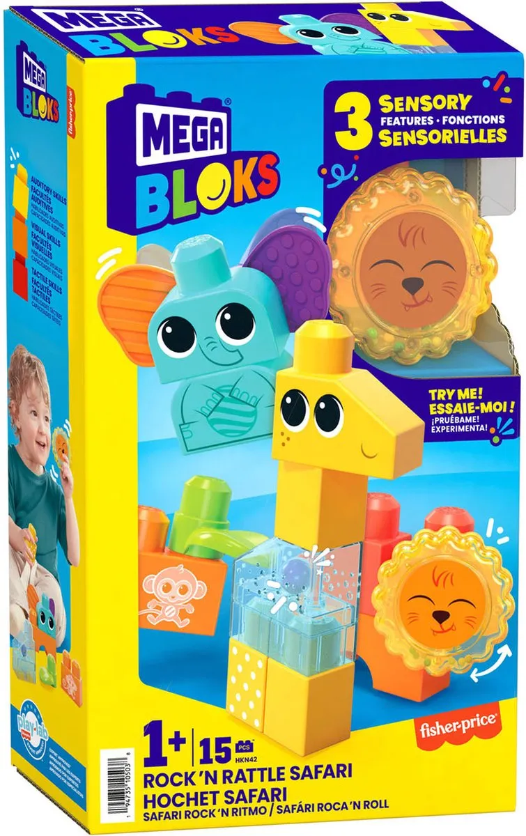 Mega Bloks Schud en Rammel Safari - 15 Stukken - Multicolor