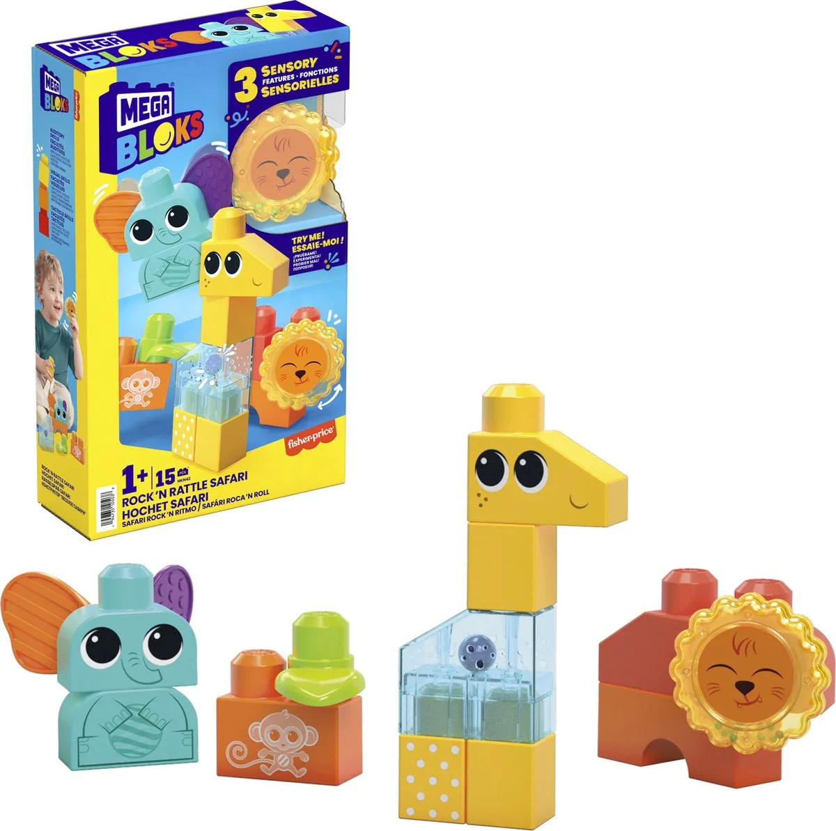 Mega Bloks Schud en Rammel Safari - 15 Stukken - Multicolor