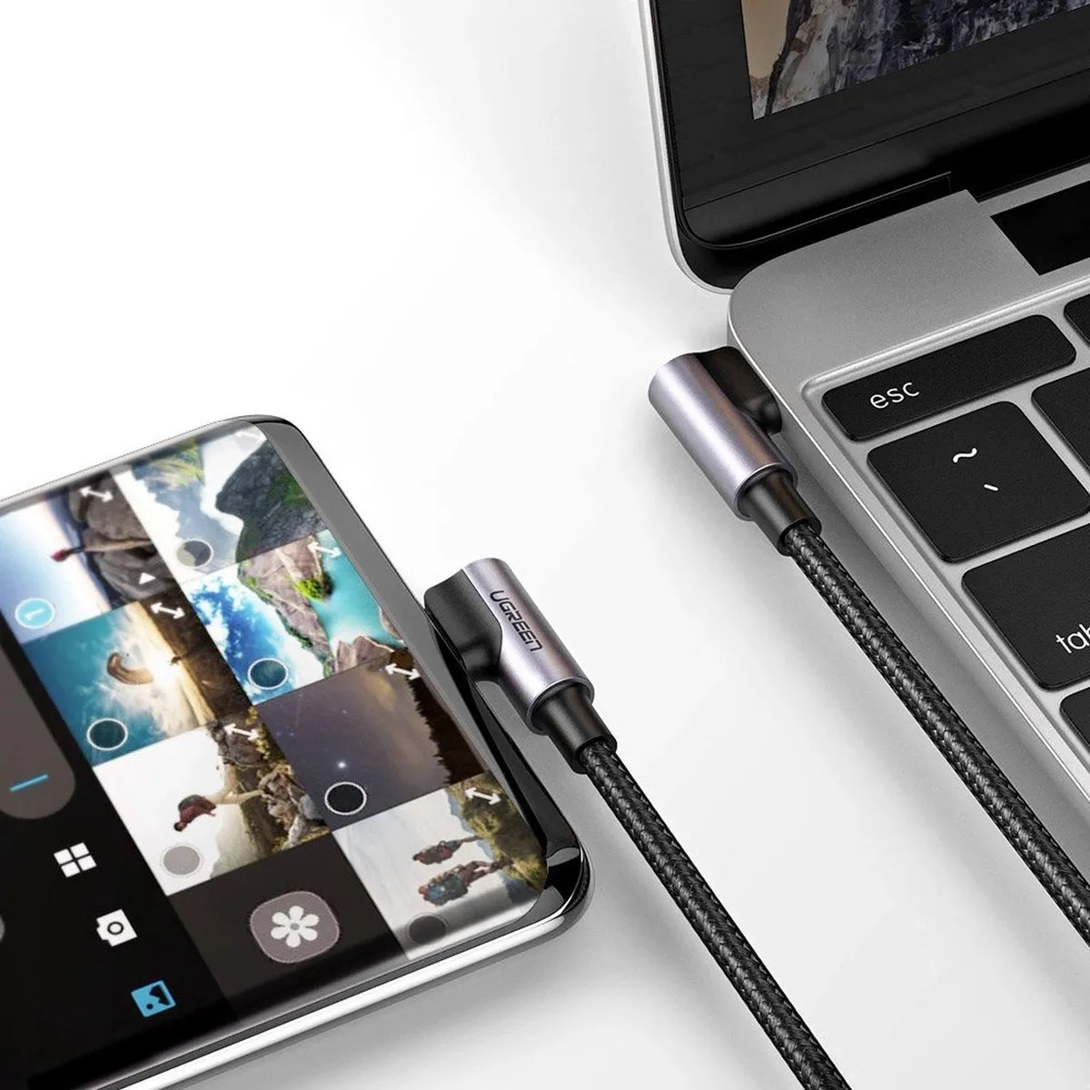 Ugreen USB-C Haakse Kabel 2.0 - 2m - Grijs