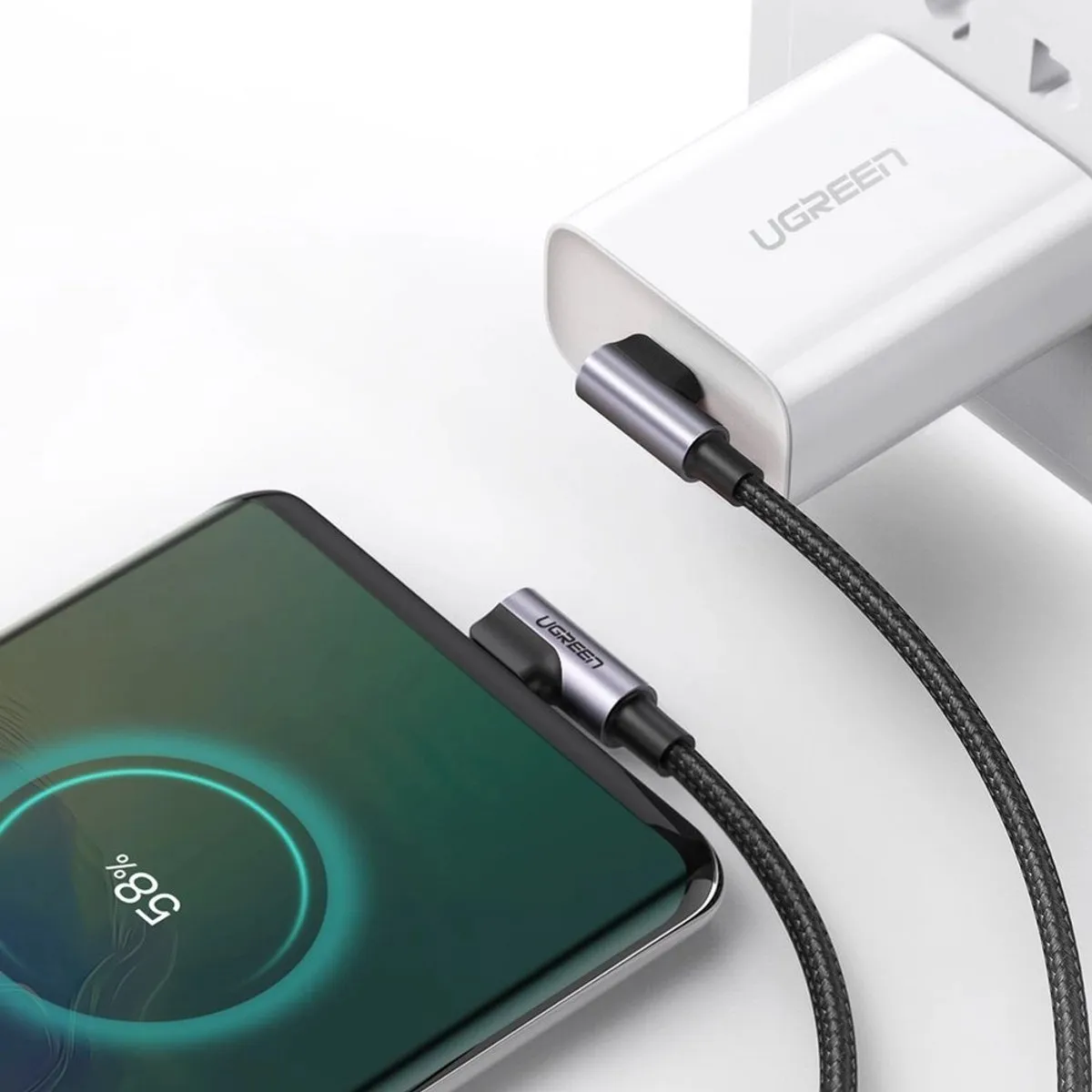 Ugreen USB-C Haakse Kabel 2.0 - 2m - Grijs