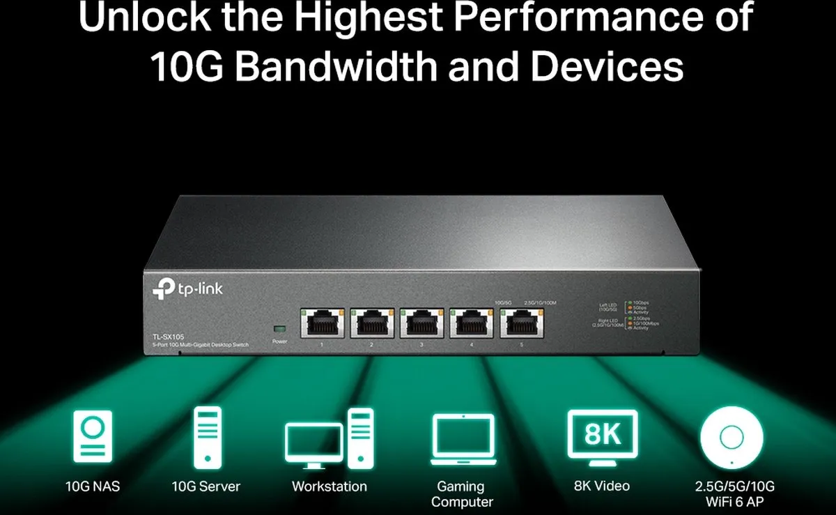TP-Link TL-SX105 10G Netwerkswitch - 5 Poorten - Zwart