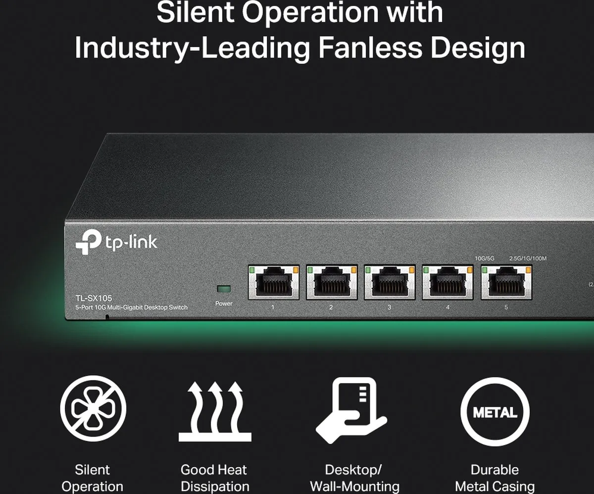 TP-Link TL-SX105 10G Netwerkswitch - 5 Poorten - Zwart