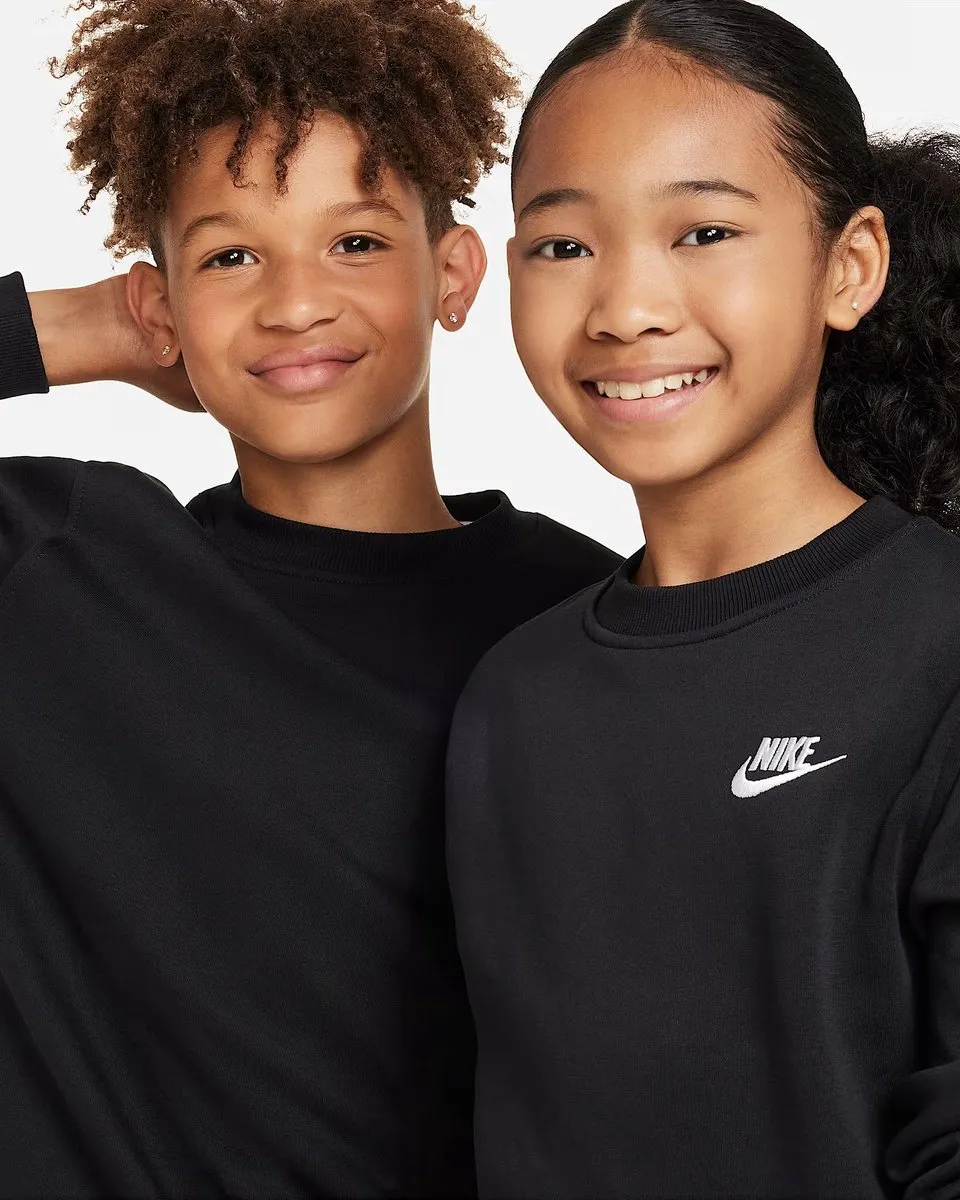 Nike NSW Club FLC Crew LS Sporttrui FD3006-010 - Zwart/Wit - S