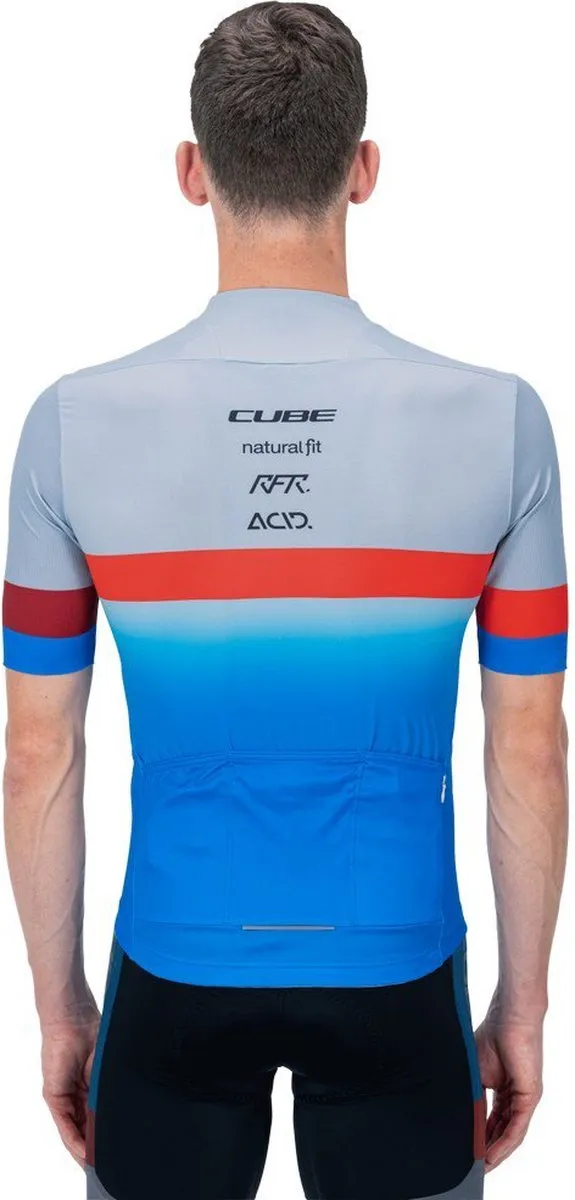 Cube Teamline Korte Mouw Wielertrui - S - Blauw/Rood/Grijs