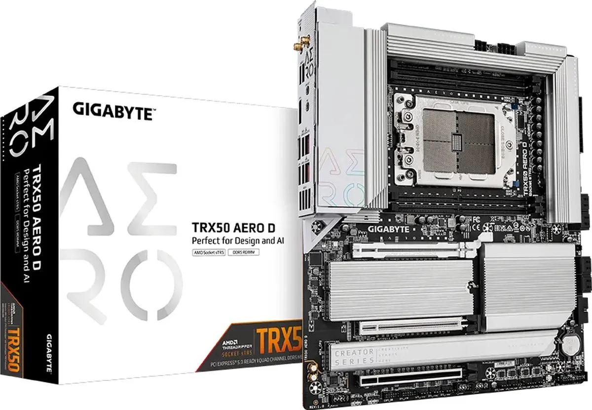 Gigabyte TRX50 AERO D Moederbord - ATX - Zilver/Zwart