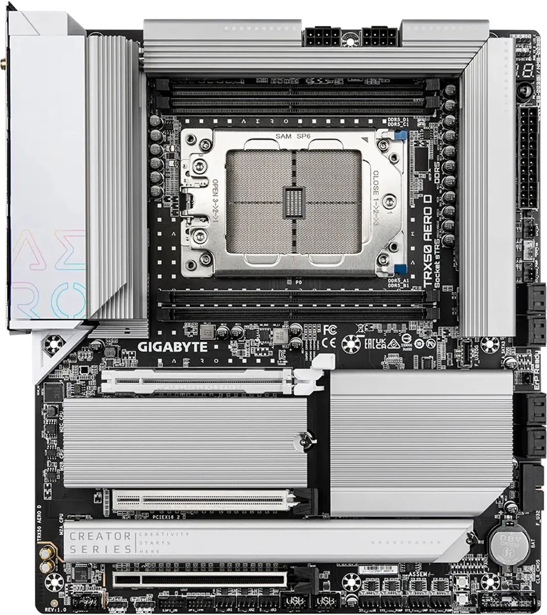 Gigabyte TRX50 AERO D Moederbord - ATX - Zilver/Zwart