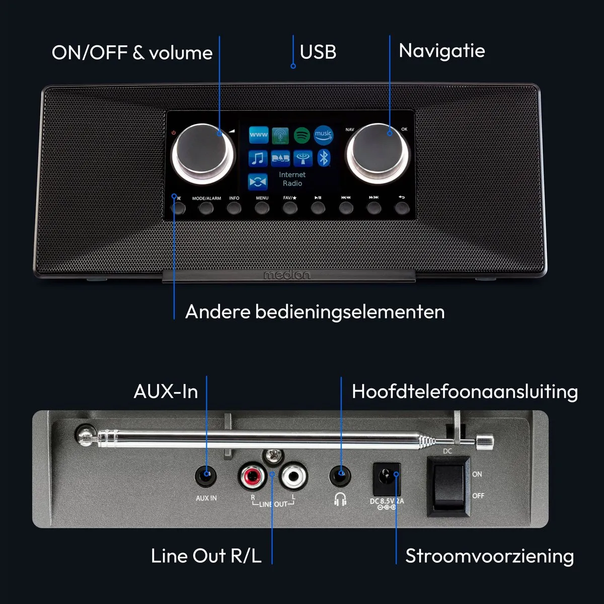 Medion MD89289 Internetradio DAB+ - 12W - Zwart - afbeelding 6 van 6
