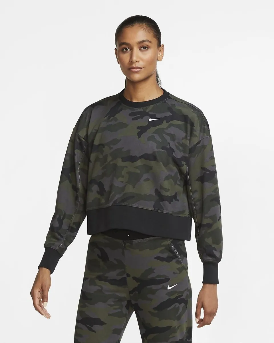 Nike Dri-FIT Get Fit Camo Sporttrui Dames - Zwart/Grijs