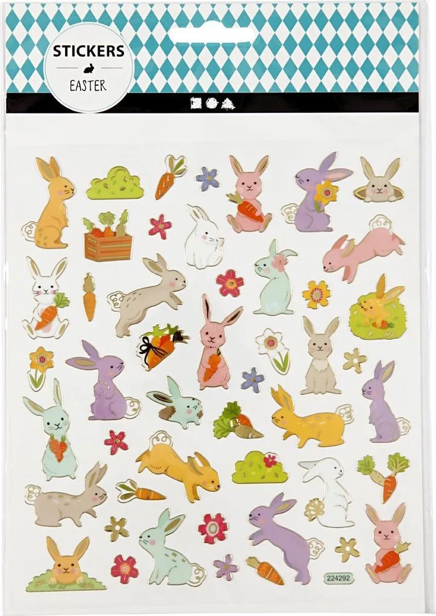 Creativ Company Paashaas Stickers - 50 Stuks - 15x16,5cm - Multicolor