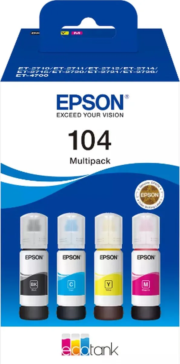 Epson T104 Multipak Inktcartridges - 4x Zwart/Cyaan/Magenta/Geel