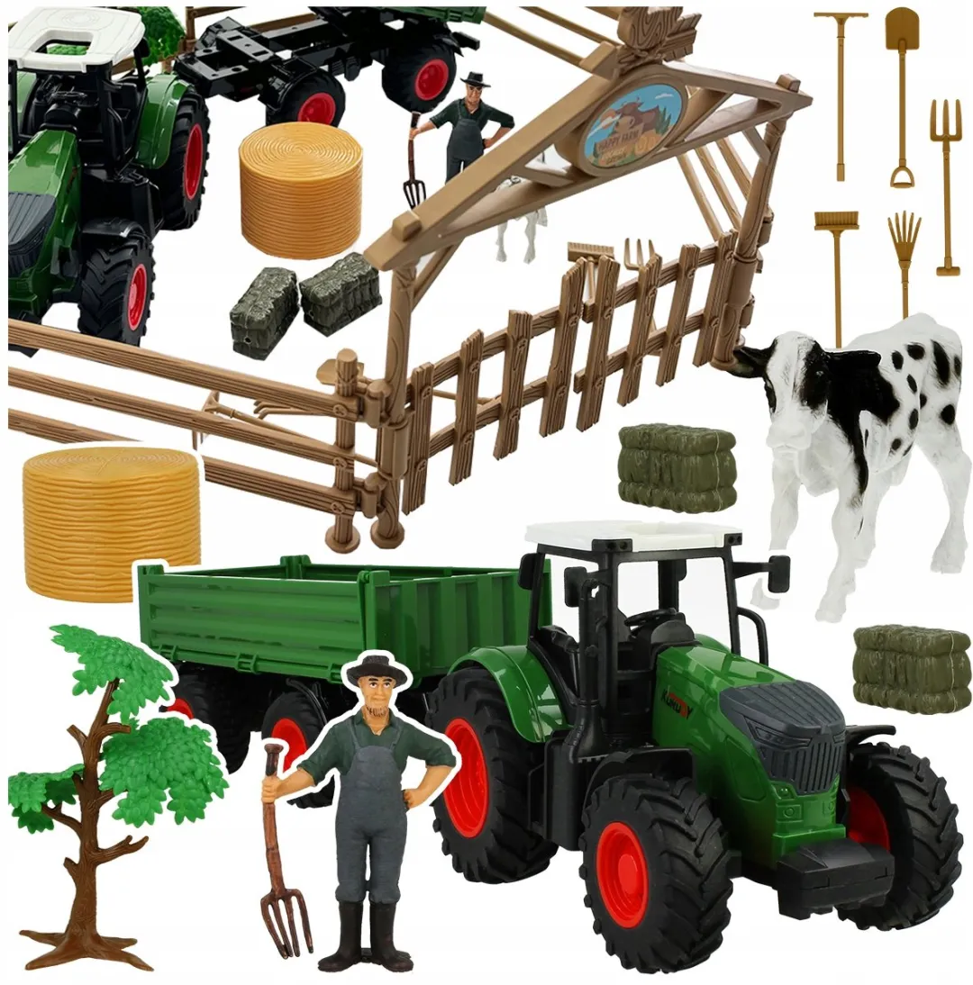Lean Toys Boerderij Tractor met Aanhanger - Bruin/Groen/Rood/Wit/Zwart