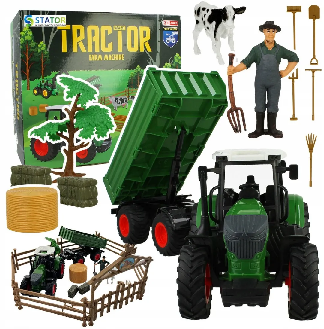Lean Toys Boerderij Tractor met Aanhanger - Bruin/Groen/Rood/Wit/Zwart