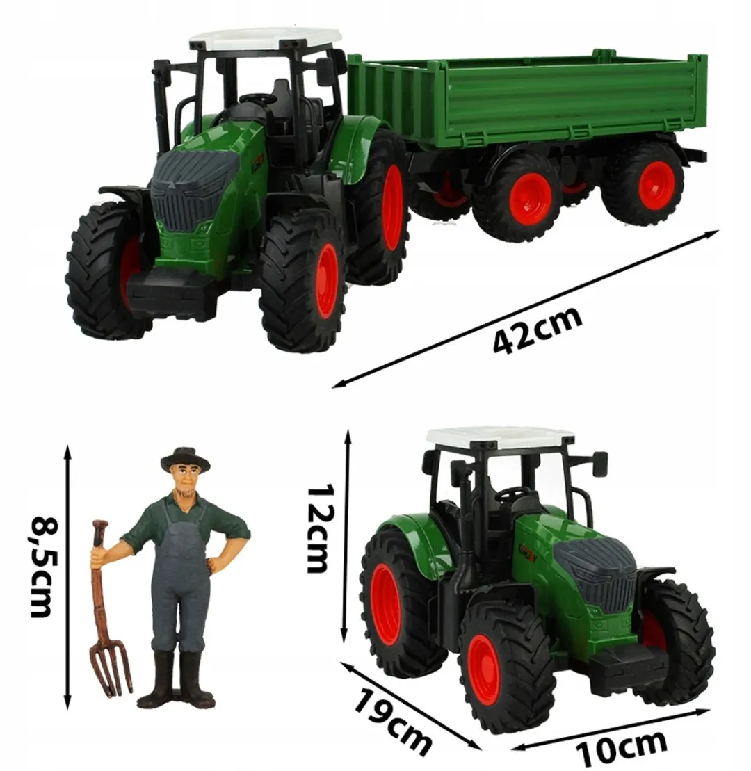Lean Toys Boerderij Tractor met Aanhanger - Bruin/Groen/Rood/Wit/Zwart