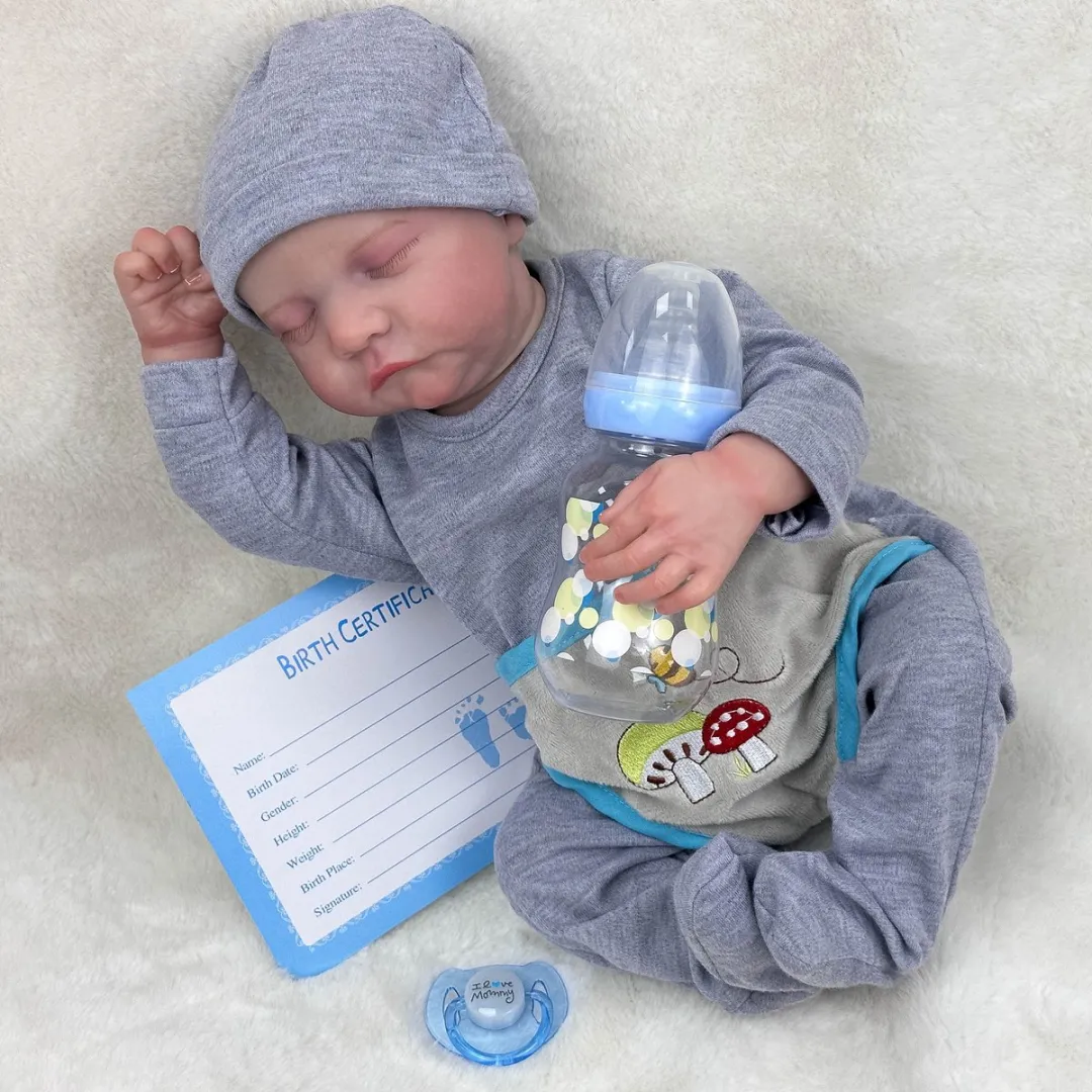 ECTEATOY Levensechte Reborn Baby Pop Jongen 48cm - Grijs - afbeelding 6 van 6