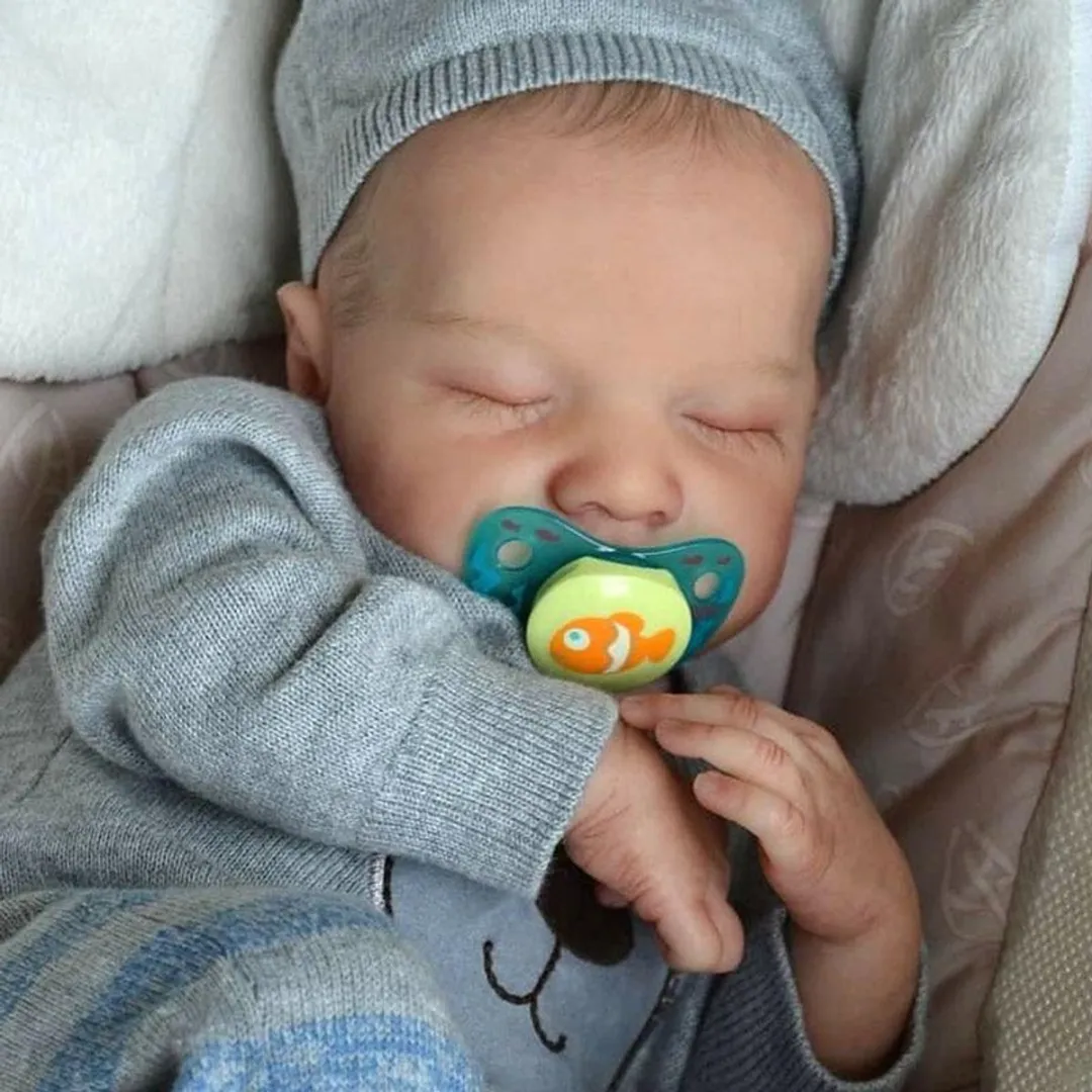 ECTEATOY Levensechte Reborn Baby Pop Jongen 48cm - Grijs