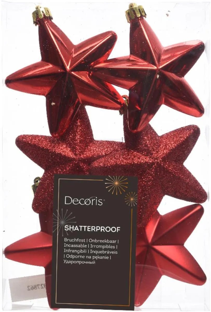 Decoris Kersthanger Ster - 6 Stuks - Rood