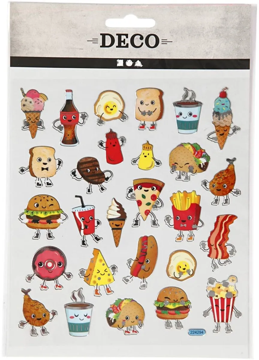Creativ Company Fast Food Stickers - 1 Vel - 15x16,5cm - Multicolor