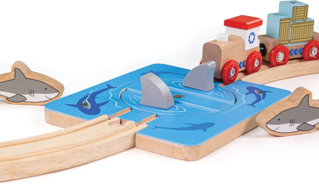 BIGJIGS Rail Houten Trein Draaischijf Haaien BJT176 - Meerkleurig