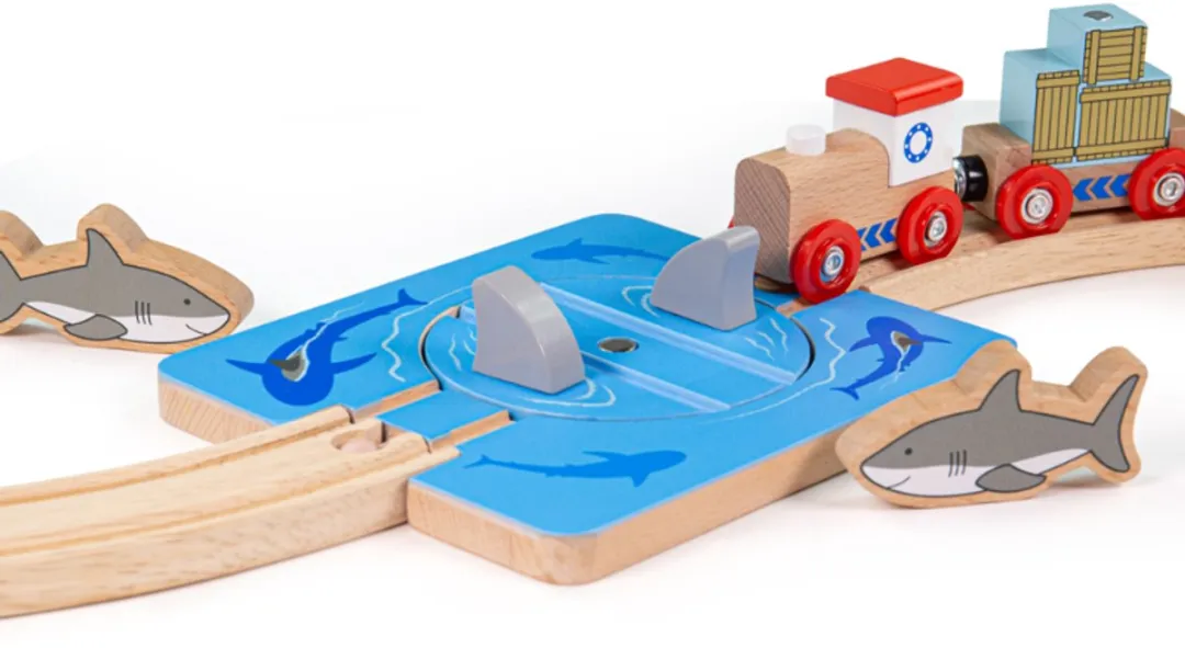 BIGJIGS Rail Houten Trein Draaischijf Haaien BJT176 - Meerkleurig