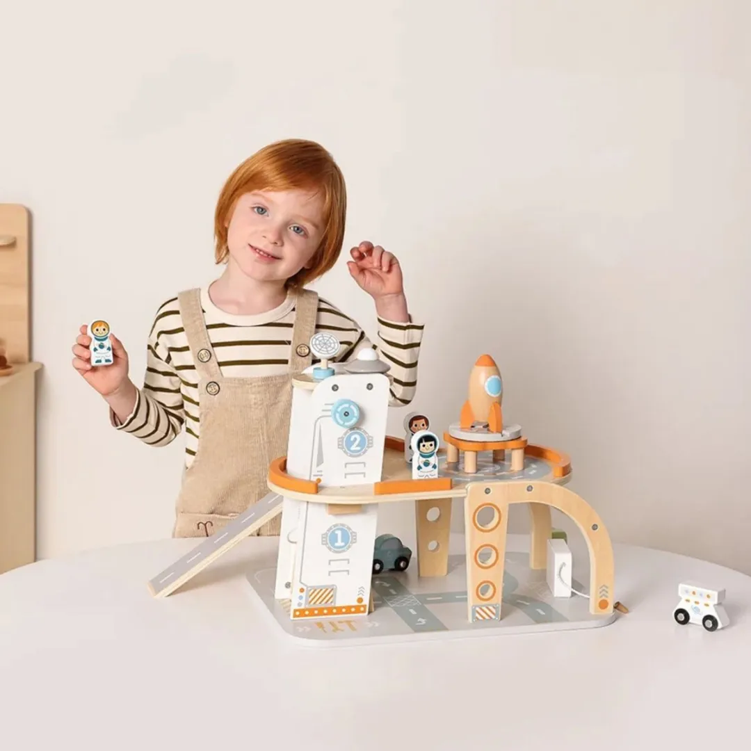 Tooky Toy TJ903 Houten Speelgoedgarage - 14-delig Meerkleurig