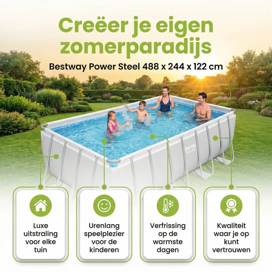 Bestway Power Steel Zwembad 488x244x122cm - 11.532L - Grijs