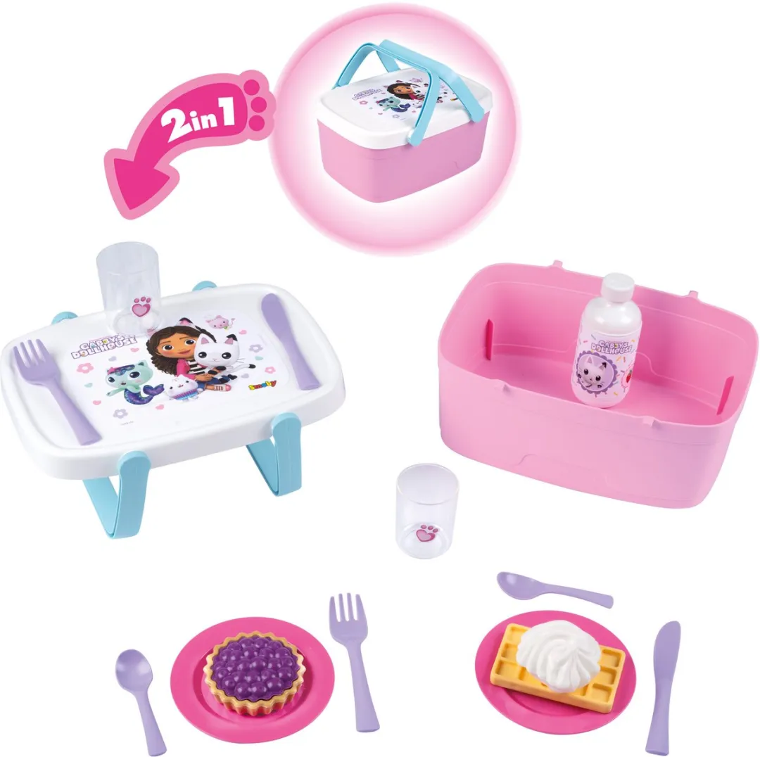 Smoby Gabby's Picknick Mand Speelgoedkeukenaccessoireset Roze - 14-delig