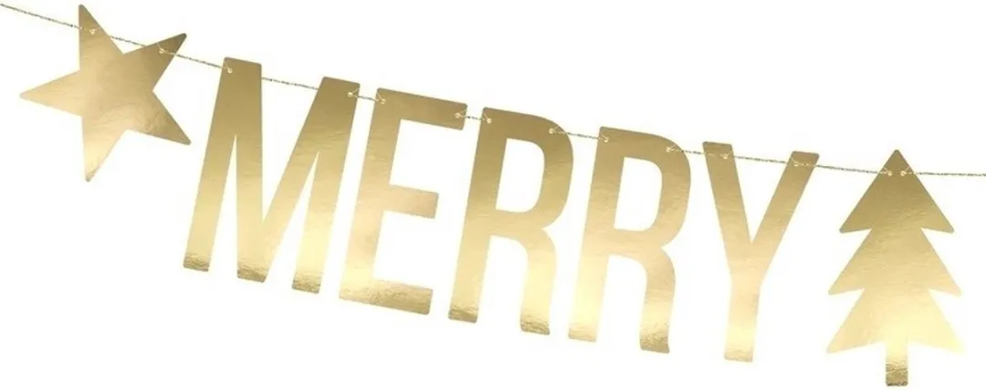 Bellatio Design Merry Christmas Vlaggenlijn - 3x 150cm - Goud