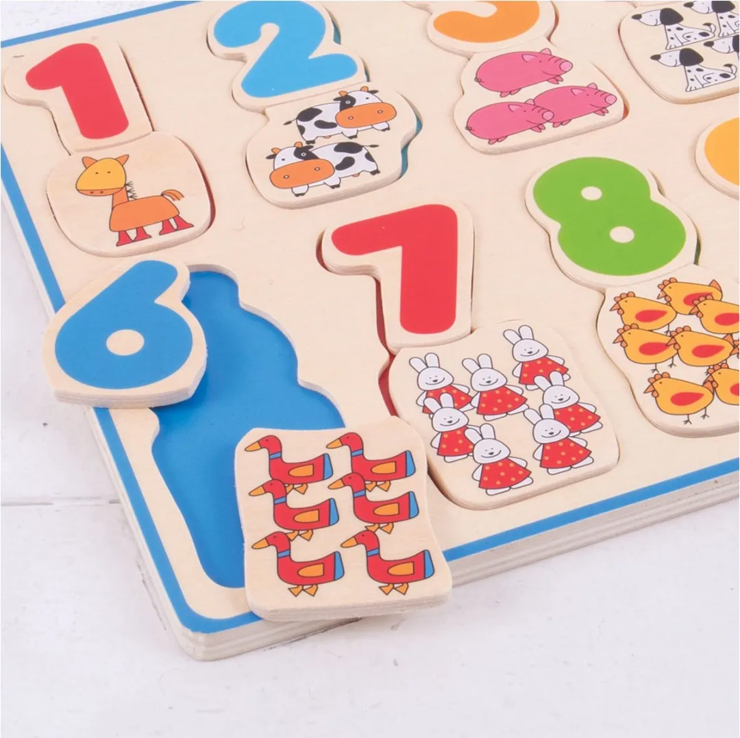 BigJigs Nummers & Kleuren Puzzel 20 Stuks - Meerkleurig