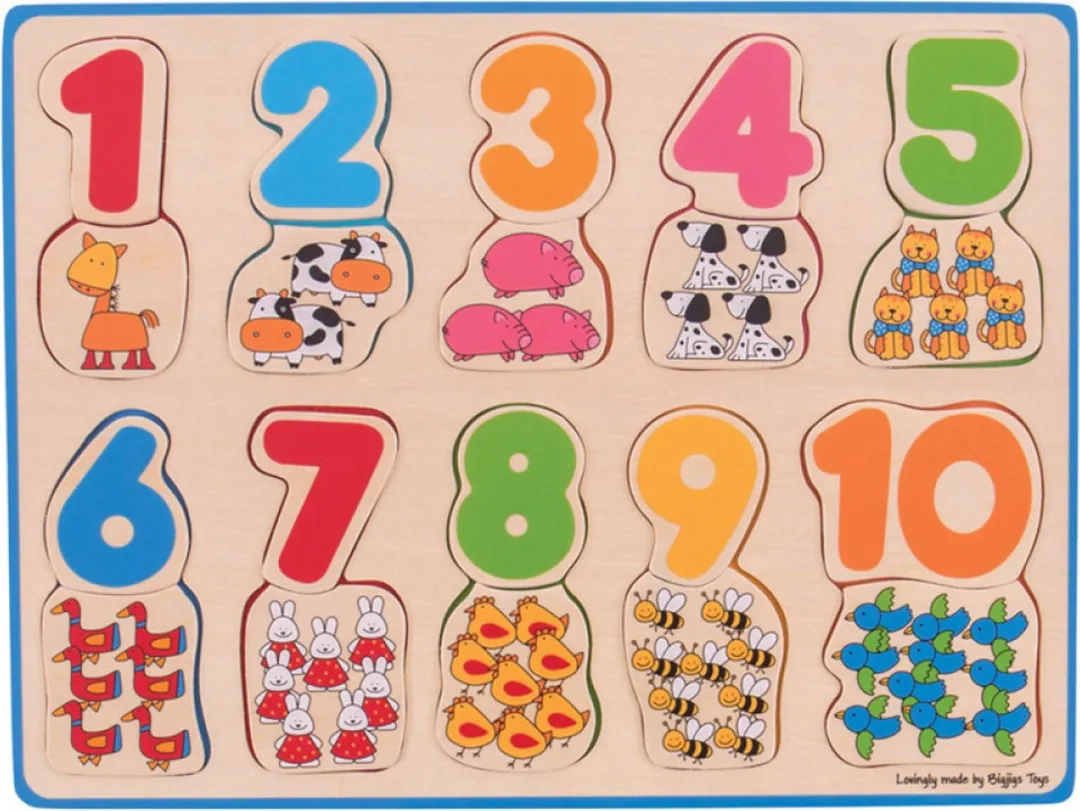 BigJigs Nummers & Kleuren Puzzel 20 Stuks - Meerkleurig